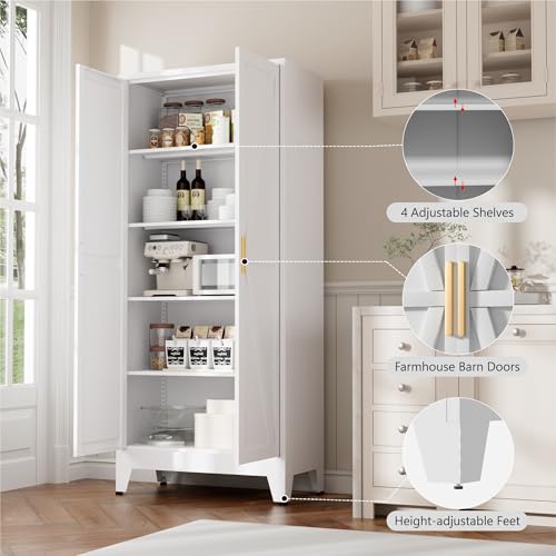 71" Metal Pantry Cabinet with 2 Doors and 4 Adjustable Shelves A3097