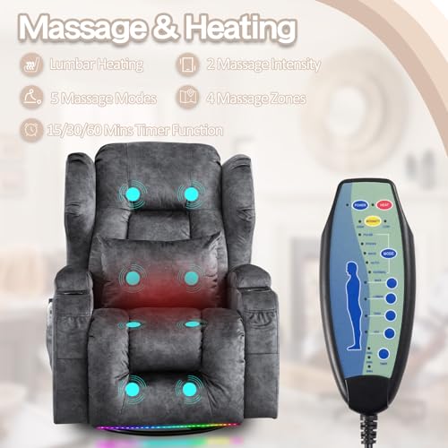 Grey Power Recliner Chair with Massage & Heat W507