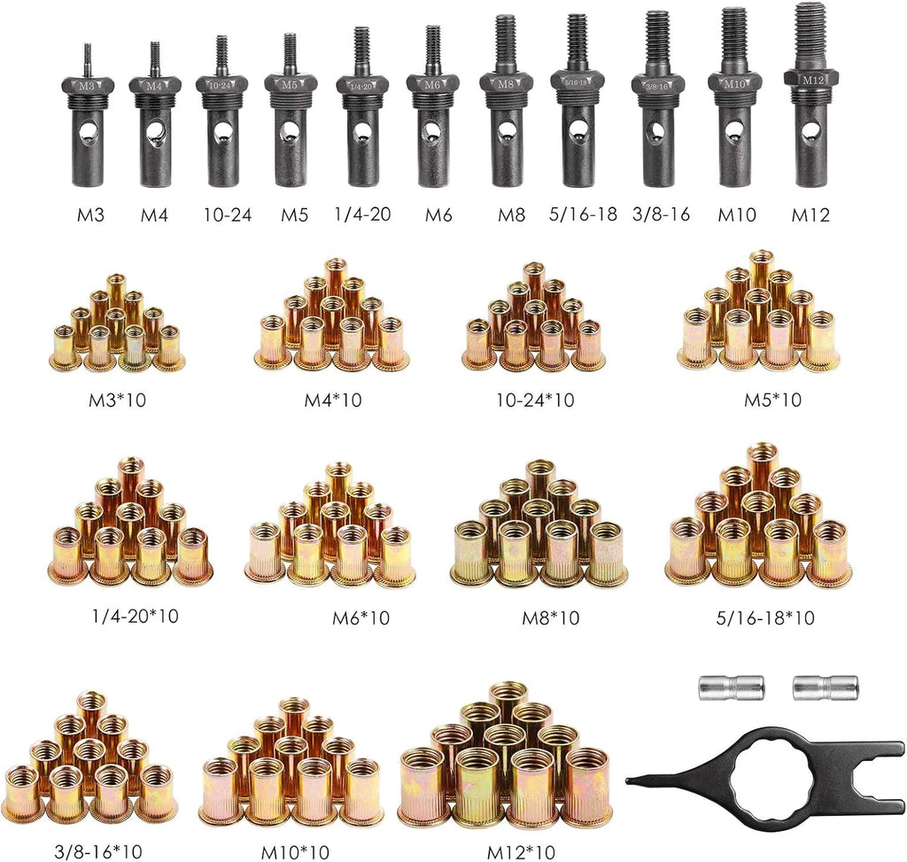 Rivet Nut Tool with 7 Mandrels, 70pcs Rivnuts and Carry Case, Pack of 2 P29330