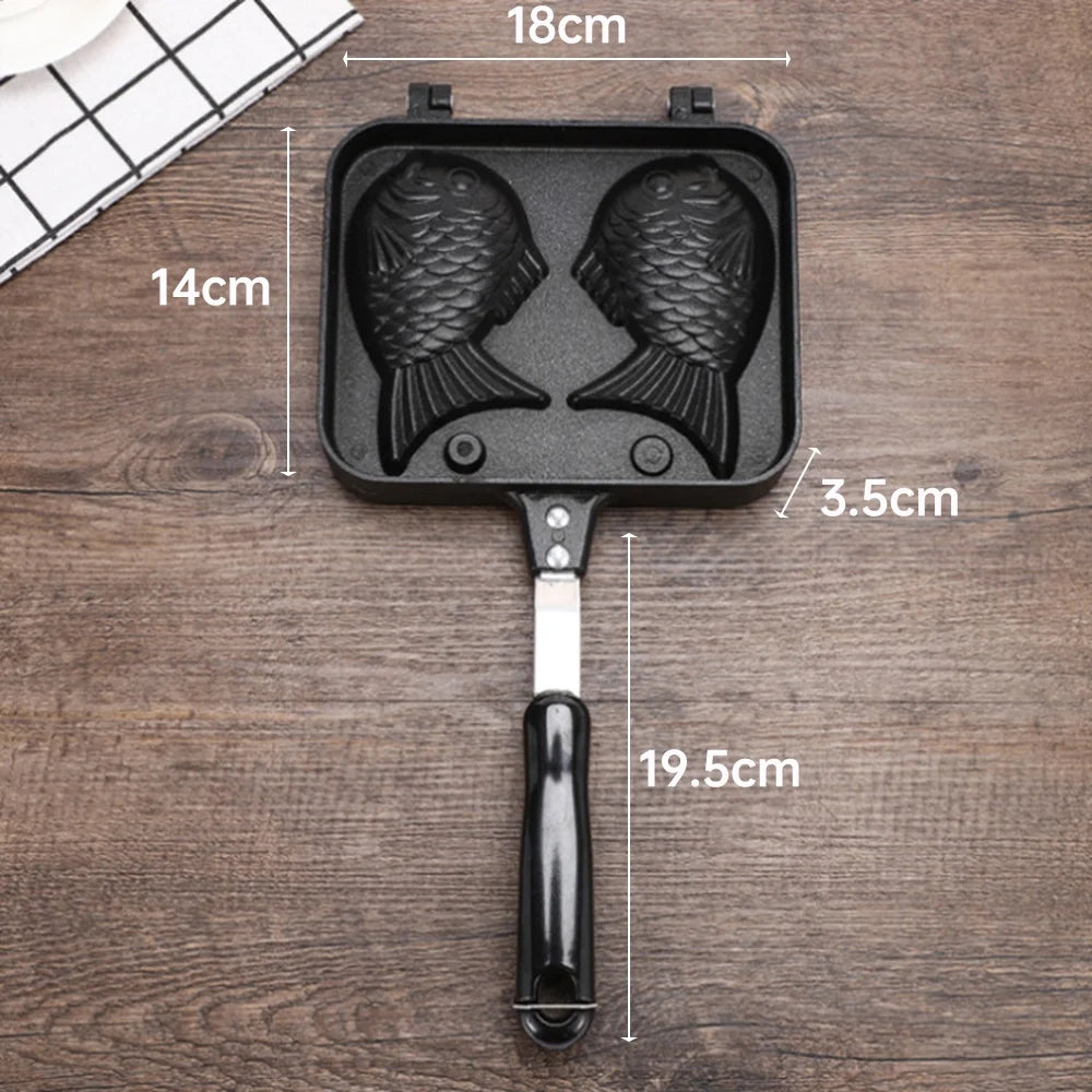 Fish-shaped Waffle Maker Mold, Aluminum Alloy Non-stick Handle Waffle Iron K156398