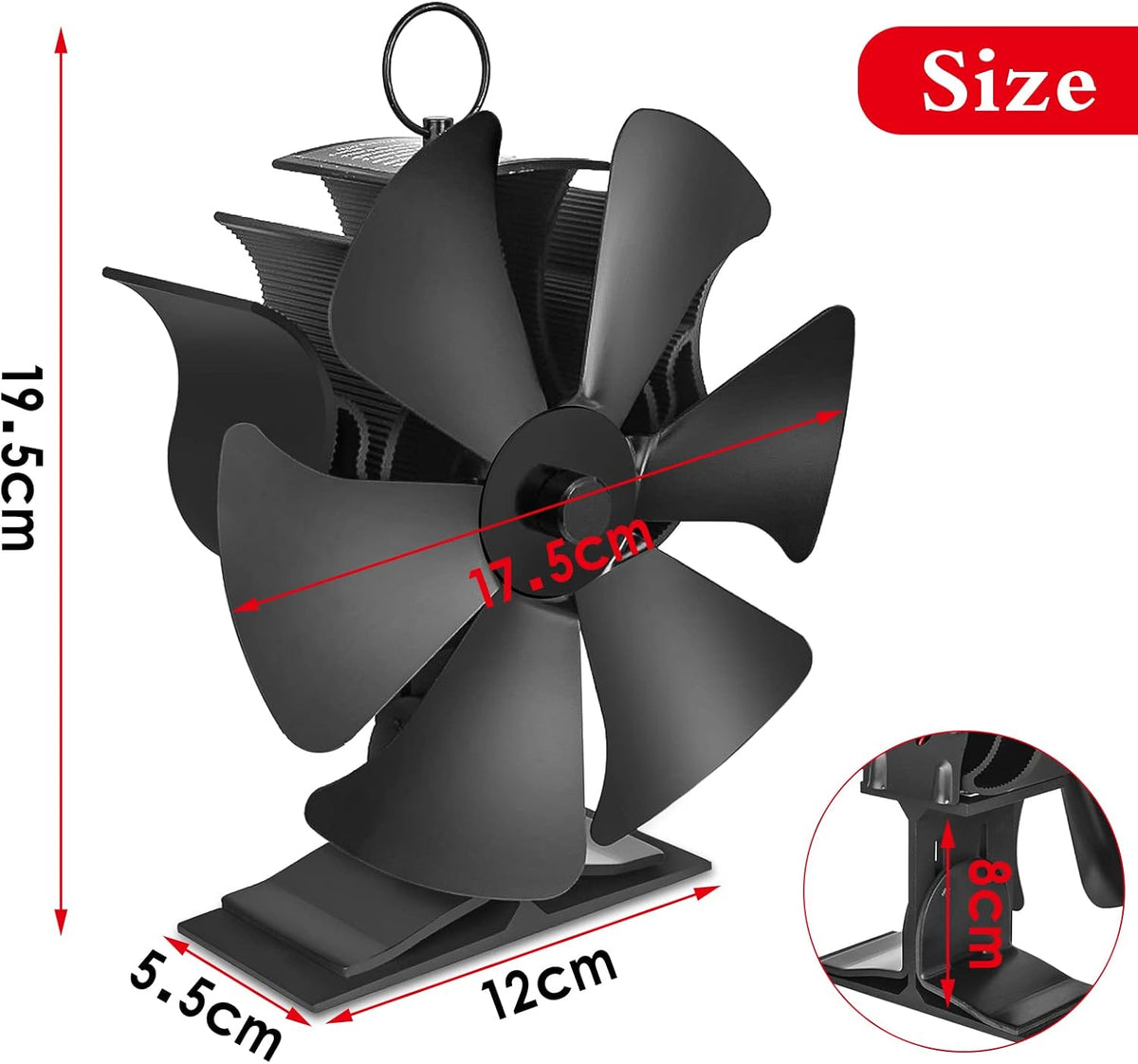 6 Blades Heat Powered Stove Fan with Thermometer Strip, Pack of 2 X8699