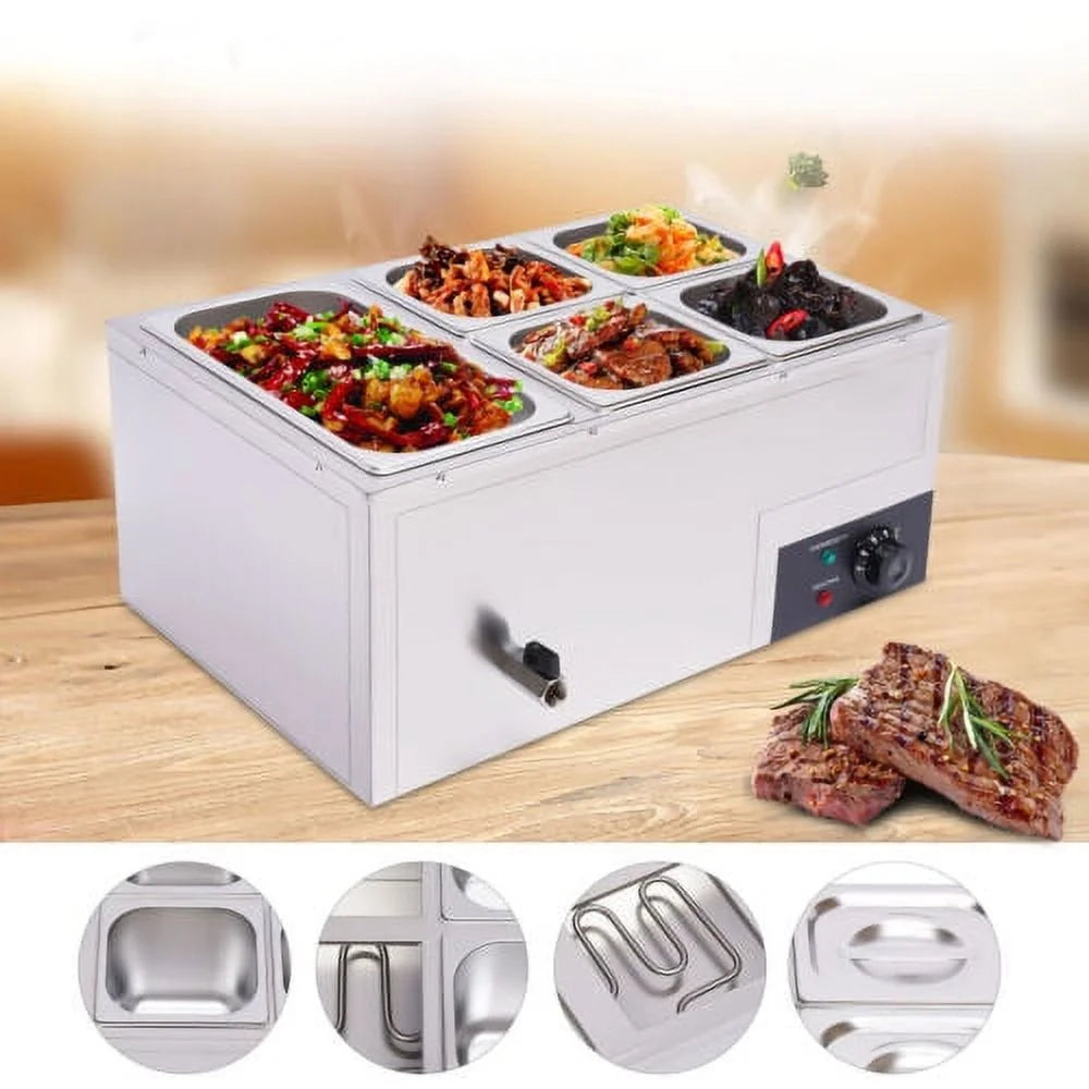 600W Stainless Steel Electric Food Warmer with 5 Pans A374