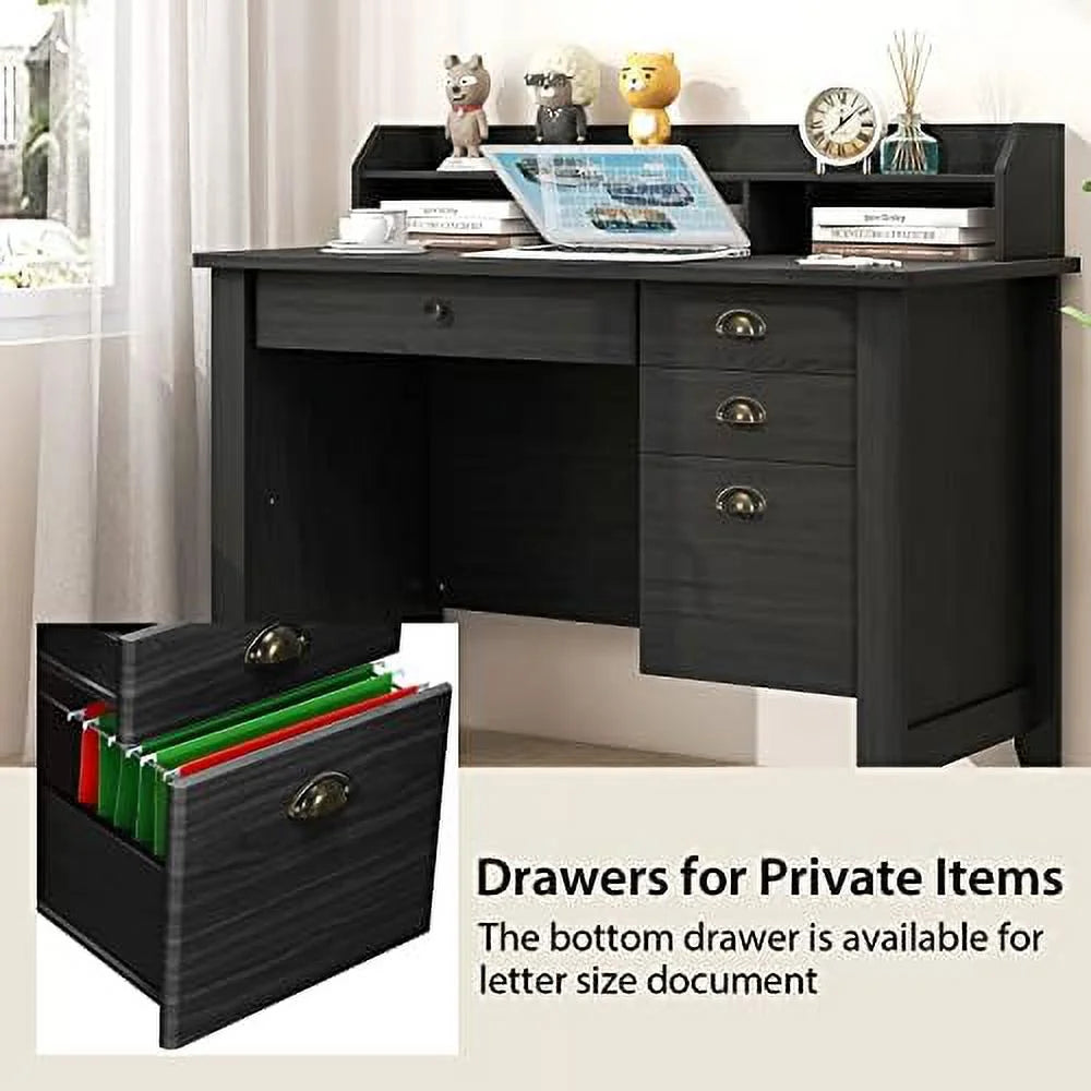Brown Computer Desk with 4 Drawers and Hutch B59090