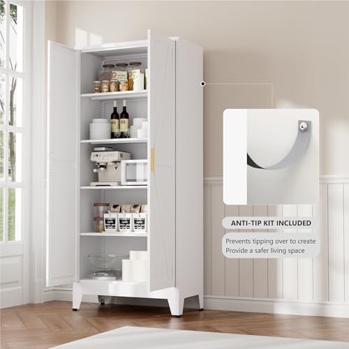 71" Metal Pantry Cabinet with 2 Doors and 4 Adjustable Shelves A3097
