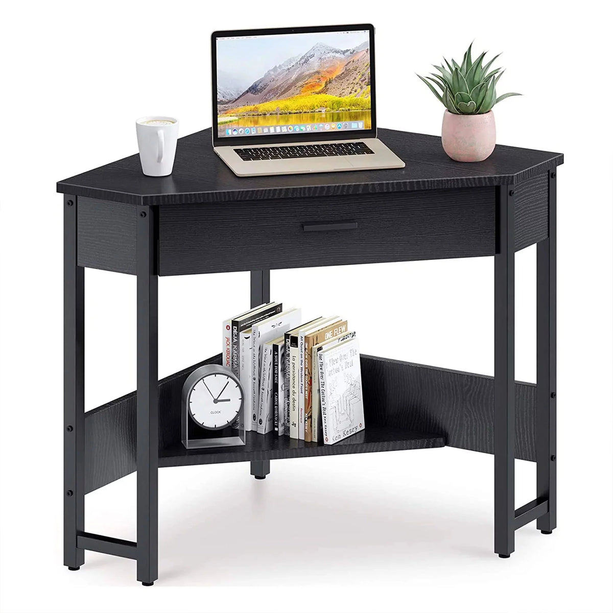 Black Corner Computer Desk with Storage Drawer T2179