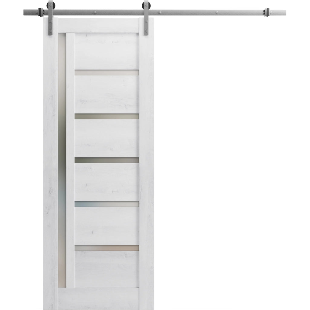 Nordic White Frosted Glass Barn Door with Stainless Steel Rail F37102