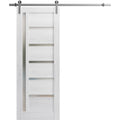 Nordic White Frosted Glass Barn Door with Stainless Steel Rail F37102