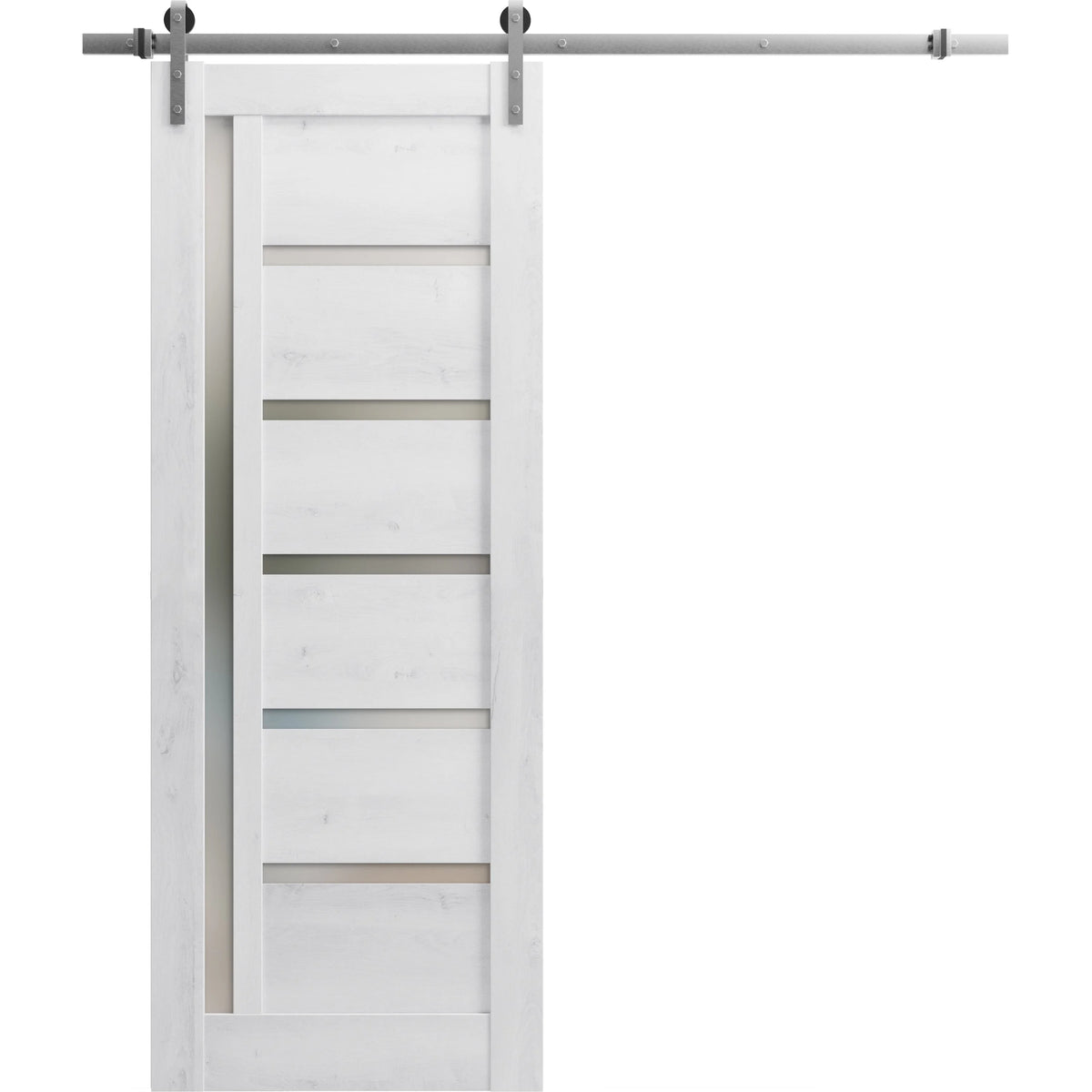 Nordic White Frosted Glass Barn Door with Stainless Steel Rail F37102