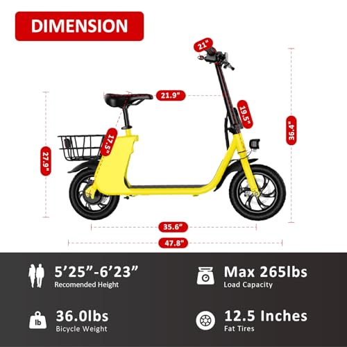 450W 36V Foldable Electric Scooter with Seat, 15.5MPH, 20 Miles Range, 265LB Max Load Z490980