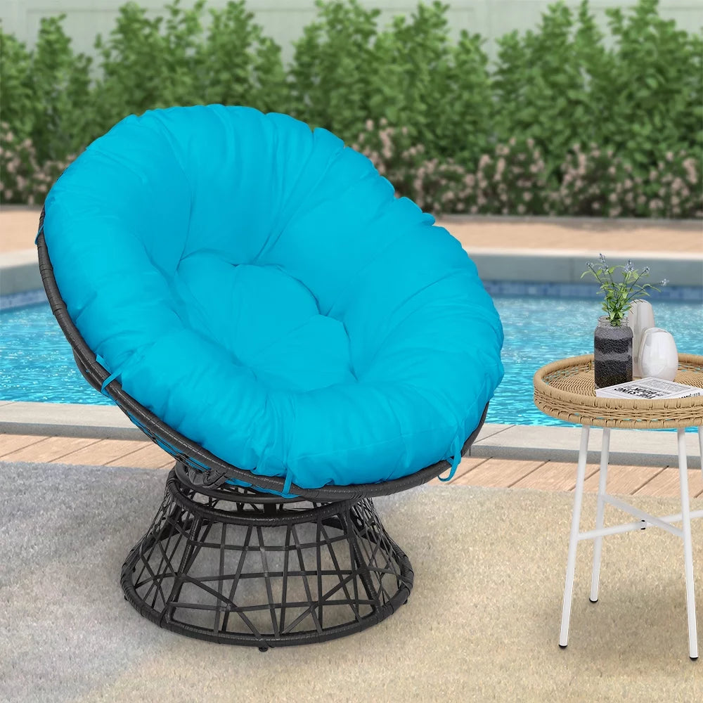 Outdoor Wicker Papasan Chair with 360-Degree Swivel and Aqua Cushion Z580