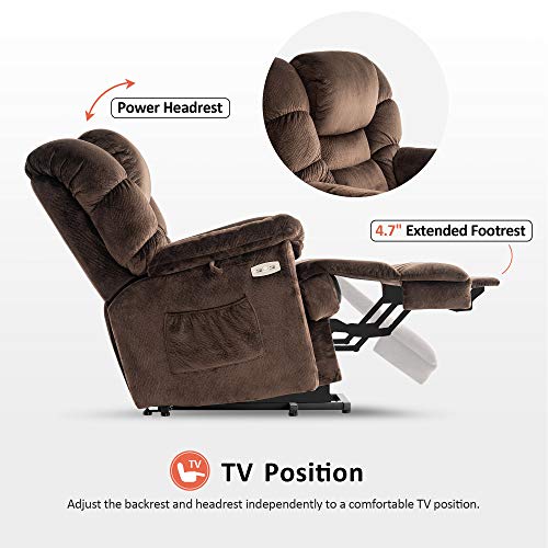 Triple Motor Power Lift Recliner Chair Sofa with Adjustable Headrest, Fabric (Brown) C47400