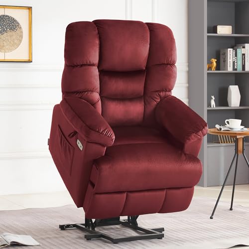 Triple Motor Power Lift Recliner Chair Sofa with Adjustable Headrest, Fabric (Brown) C47400