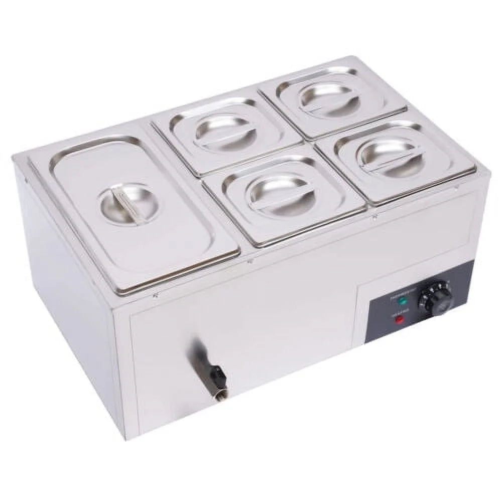 600W Stainless Steel Electric Food Warmer with 5 Pans A374