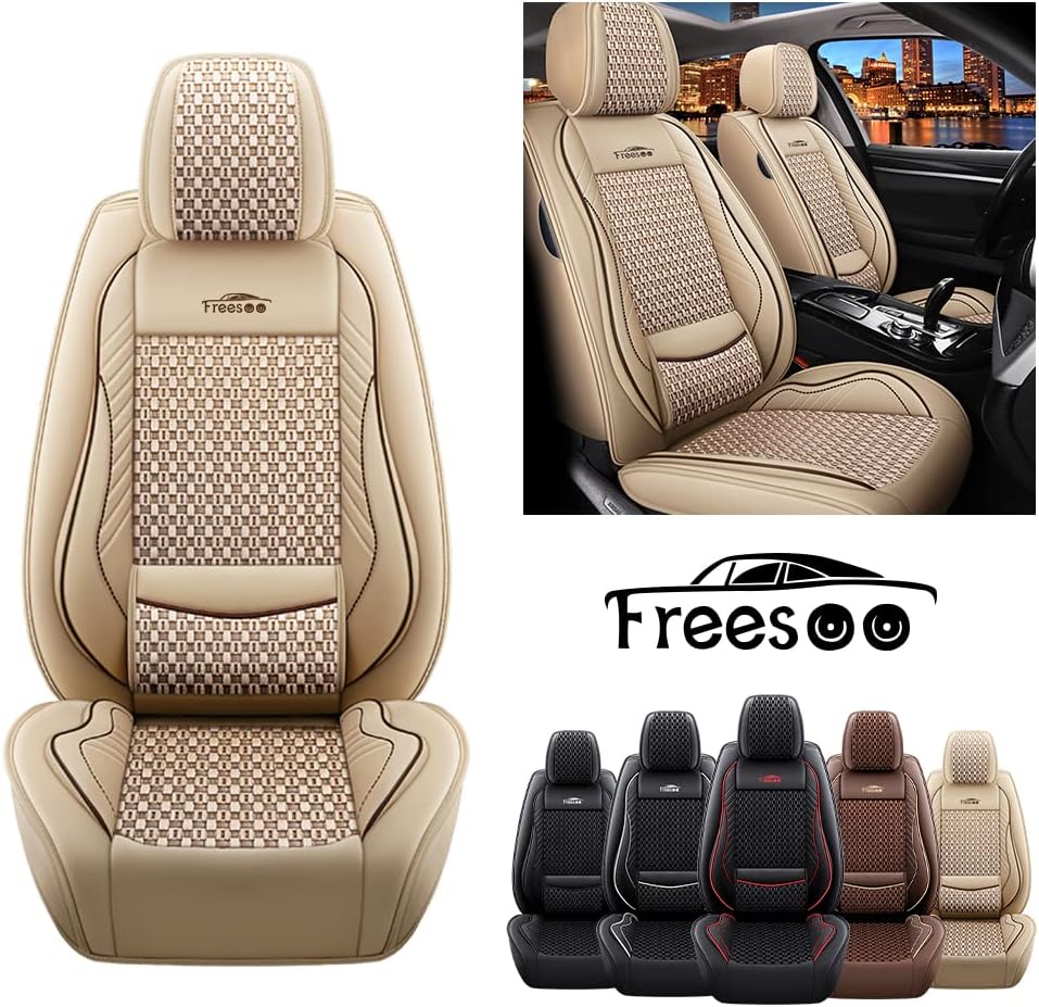 Beige 9 Leather Car Seat Covers Full Set Z762562