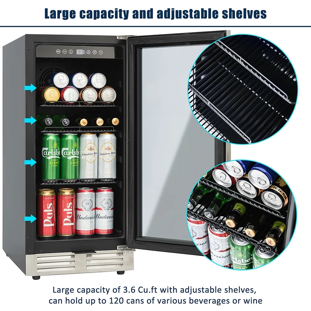Freestanding Beverage Refrigerator Stainless Steel 120-Can Capacity L897