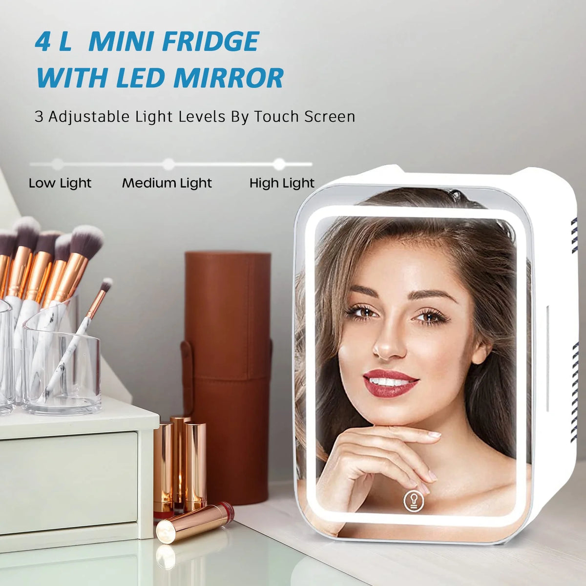 Mini Fridge with LED Mirror Door, White C917131