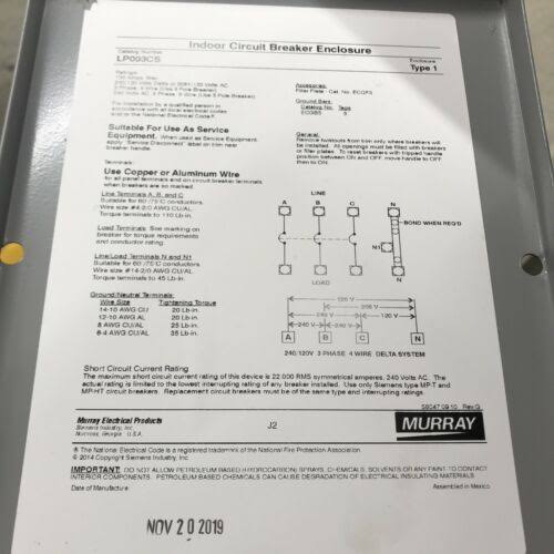 100A 3PH Circuit Breaker Enclosure Z265399