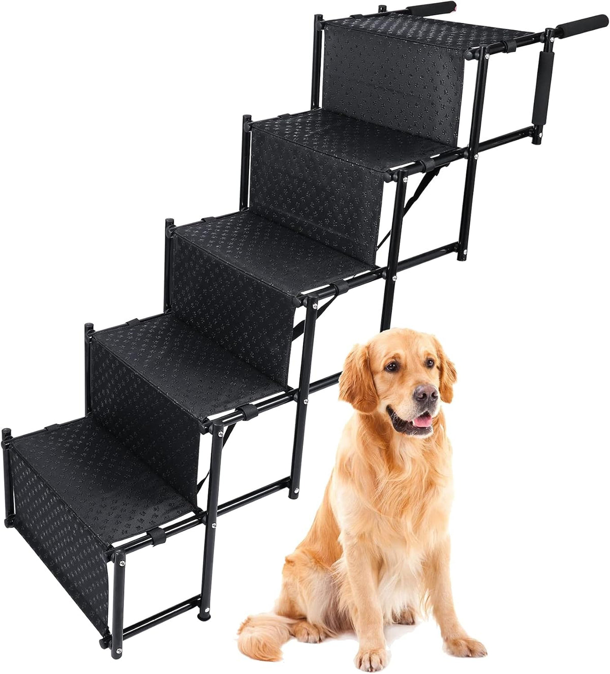 Black 4 Steps Metal Fram Folding Dog Car Ramp with Shoulder Strap C384405