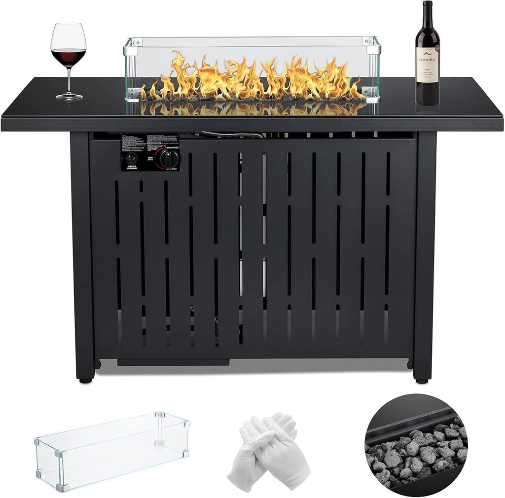43 Inch 50,000 BTU Propane Fire Pit Table with Glass Wind Guard S37438