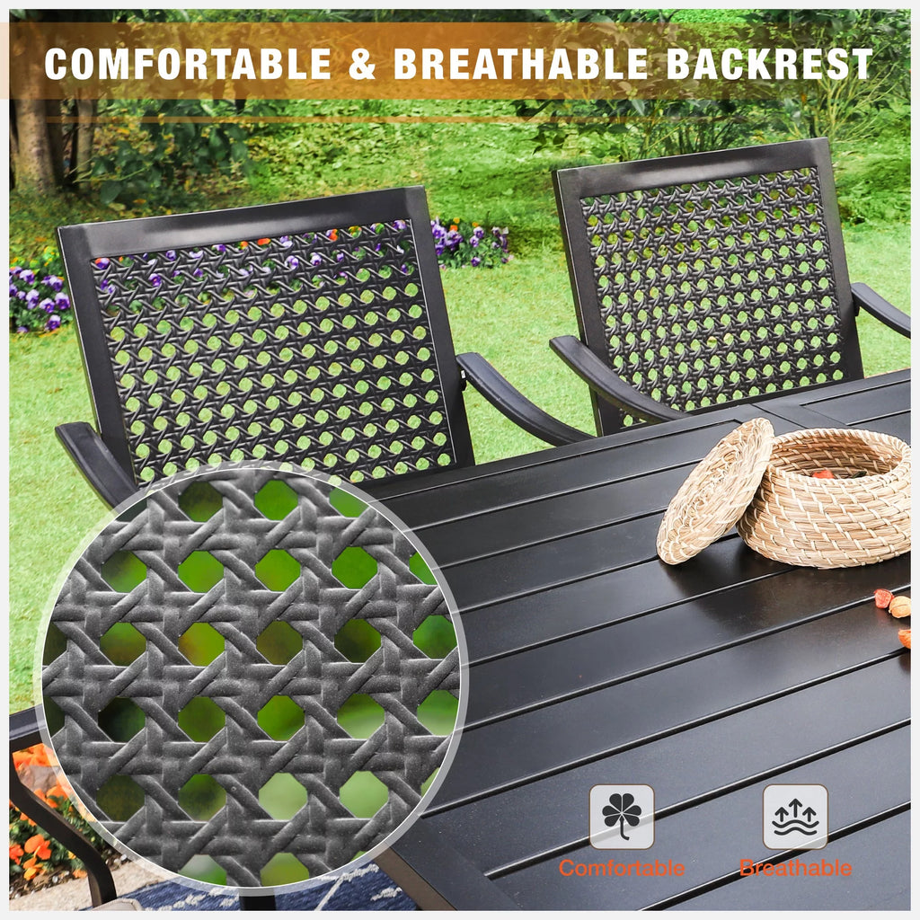 7 Piece Outdoor Patio Dining Set with 6 Cushioned Swivel Chairs and Teak Wood Table U435589