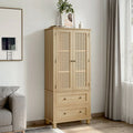 Oak Rattan Storage Cabinet with Drawers Z404014
