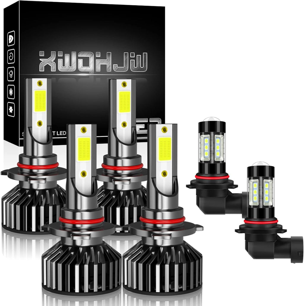 LED Headlight Bulbs, 9005 + 9006 High/Low Beam + 9006 Fog Light Bulbs, Pack of 6 Super White G610