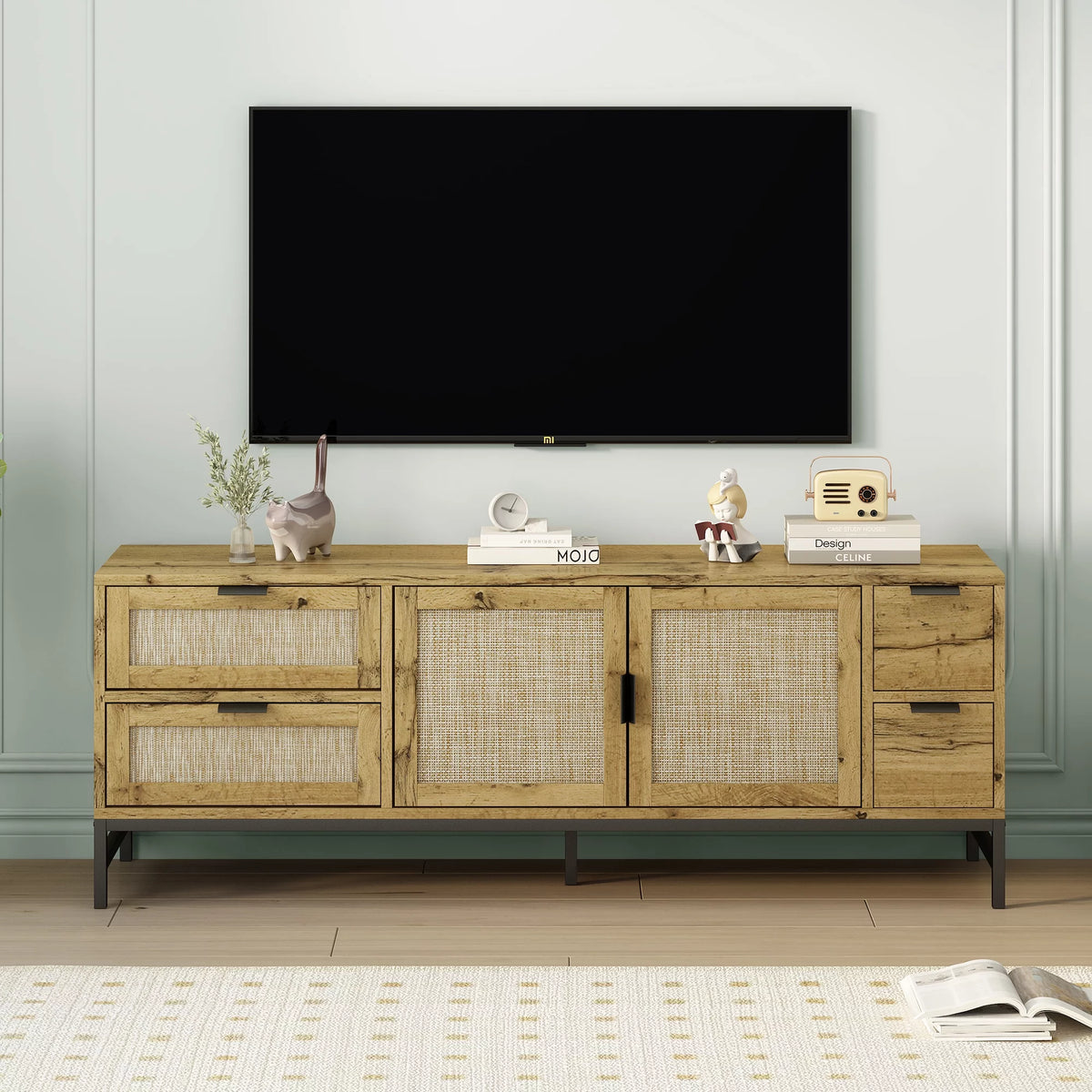 Boho Media Console with Adjustable Shelves Y7053
