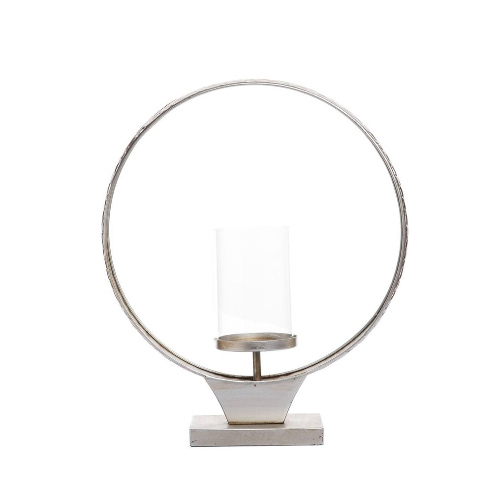 Large Hammered Metal Round Ring Pillar Candle Holder T858