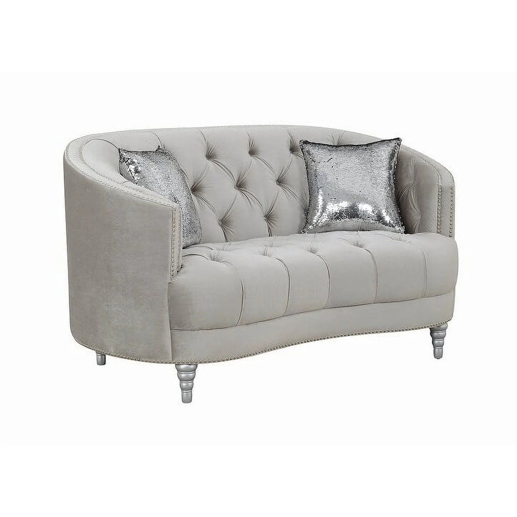 Grey and Silver Tufted Sloped Arm Loveseat R906