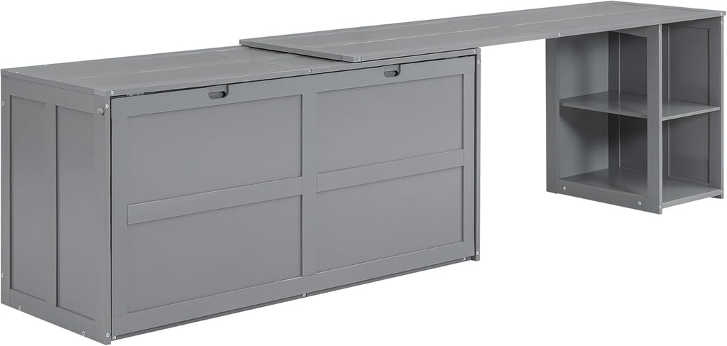 Gray Queen Size Murphy Cabinet Bed with Rotatable Desk and Shelves S771264