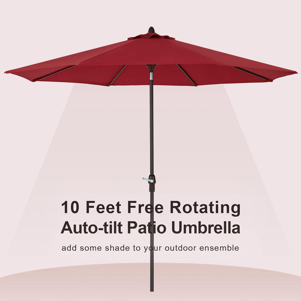 10' Outdoor Market Patio Table Umbrella with Auto Tilt and 360° Swivel, Sunbrella Canopy, Cherry F23009