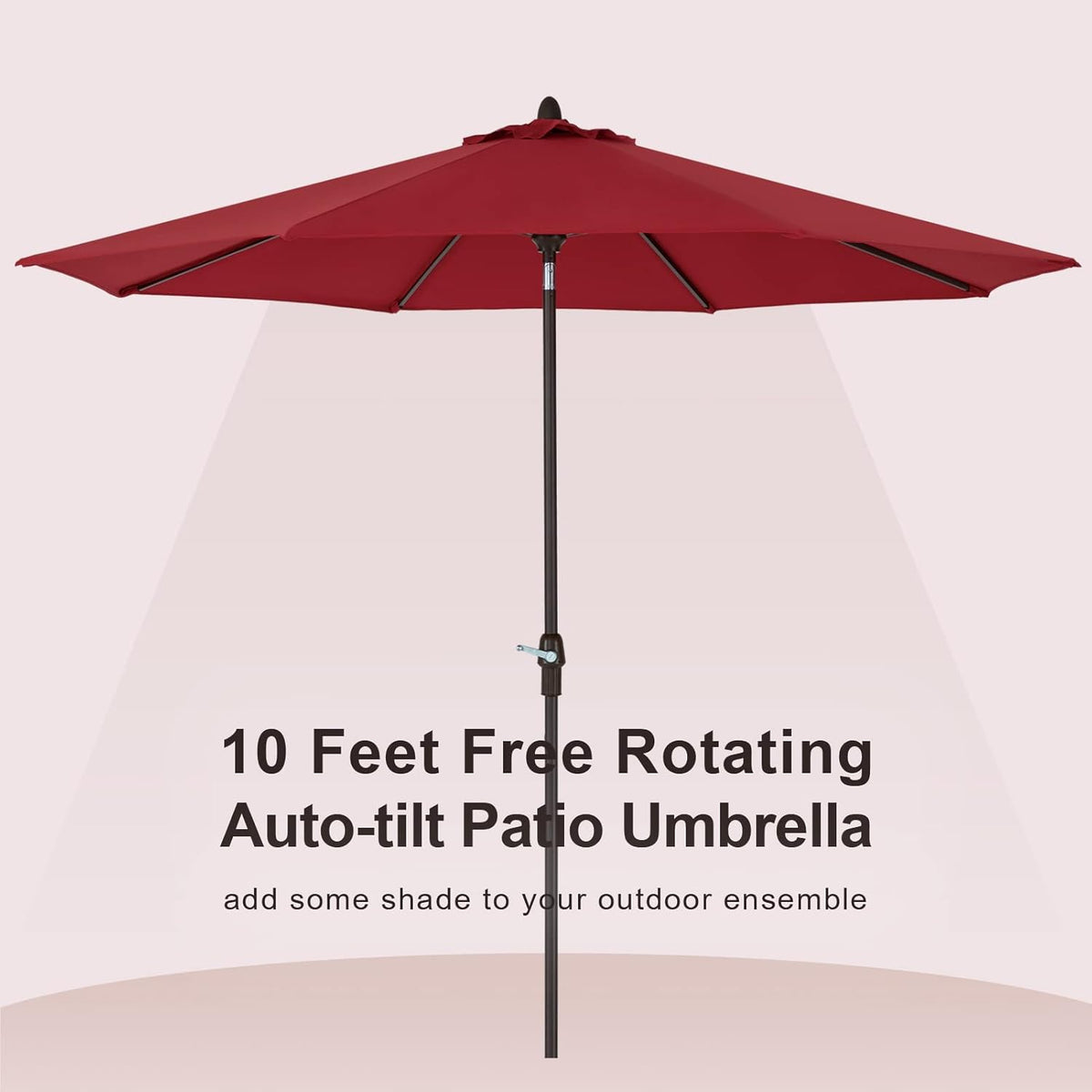 10' Outdoor Market Patio Table Umbrella with Auto Tilt and 360° Swivel, Sunbrella Canopy, Cherry F23009