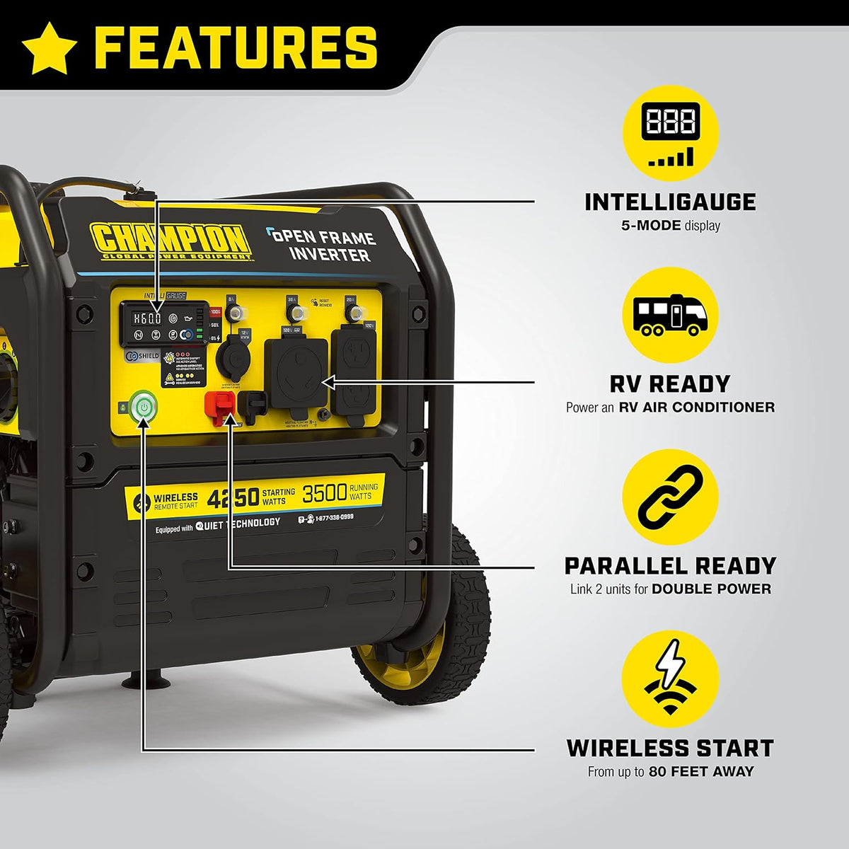 4250-Watt Wireless Remote Start Open Frame Inverter Generator W358