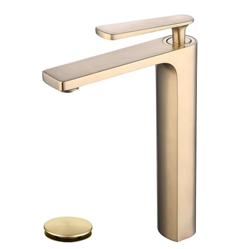 Brushed Gold Vessel Sink Faucet and Drain Combo R6205