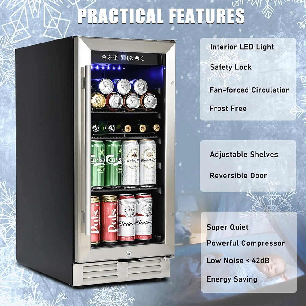 Freestanding Beverage Refrigerator Stainless Steel 120-Can Capacity L897