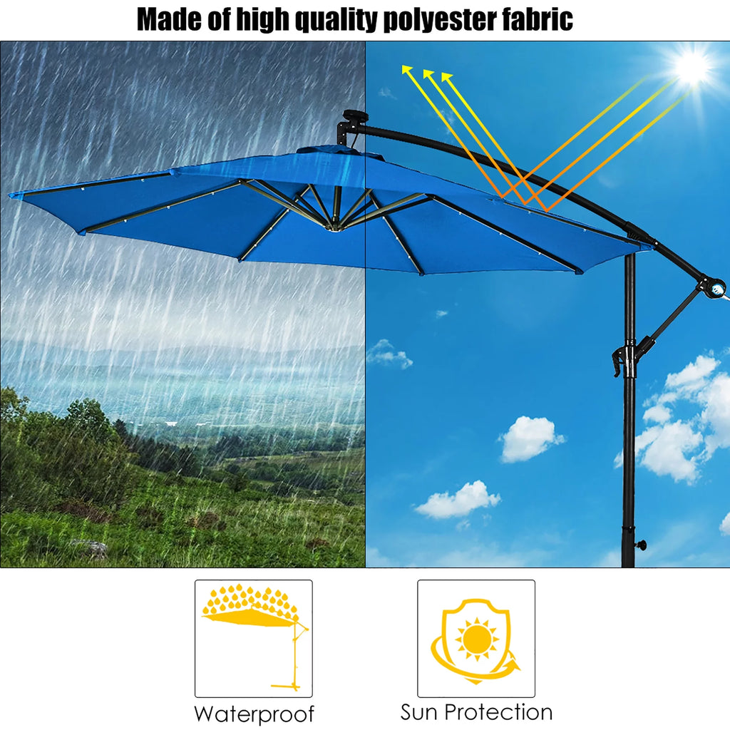 10' Solar LED Hanging Patio Umbrella with Base Tan T54625