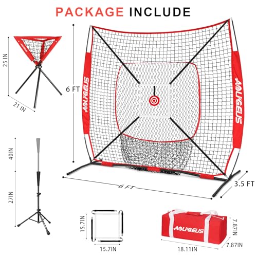 6'X6' Baseball Softball Practice Net with Batting Tee and Ball Caddy N866