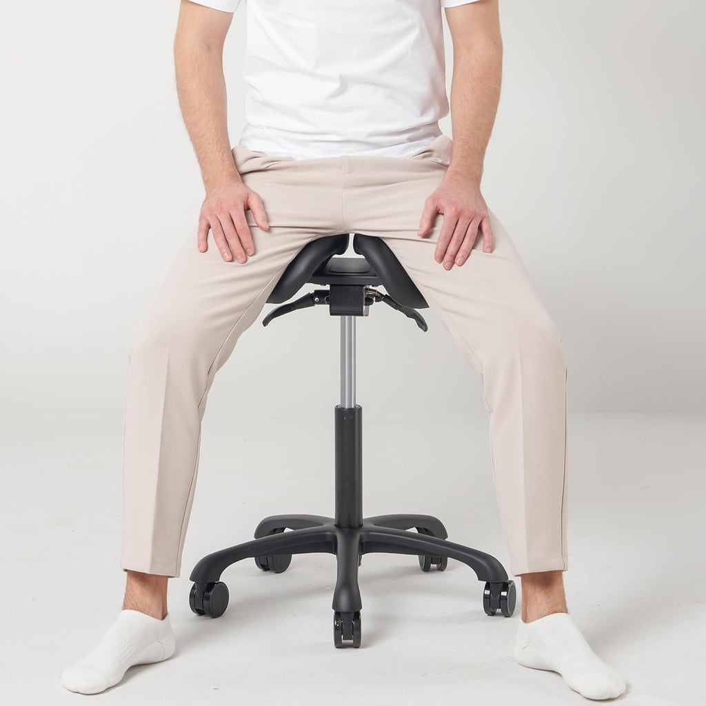 Black Ergonomic Saddle Stool with Aluminum Base C6035