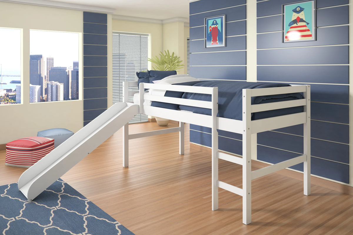 White Twin Loft Tent Bed with Slide O7792