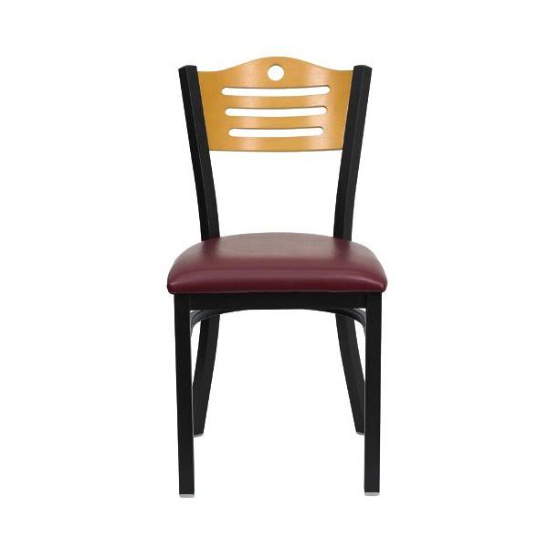 Black Slat Back Metal Restaurant Chair with Wood Back K985289