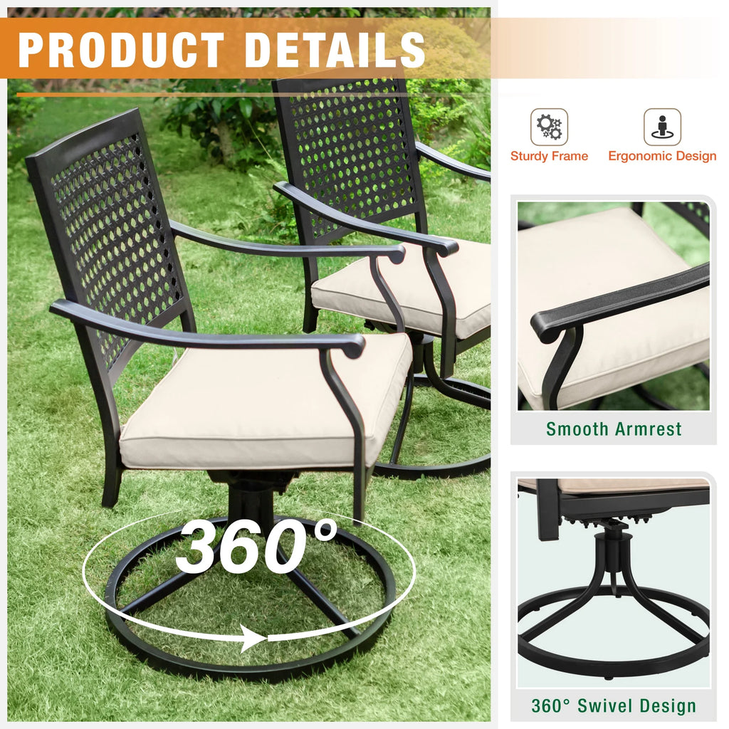 7 Piece Outdoor Patio Dining Set with 6 Cushioned Swivel Chairs and Teak Wood Table U435589