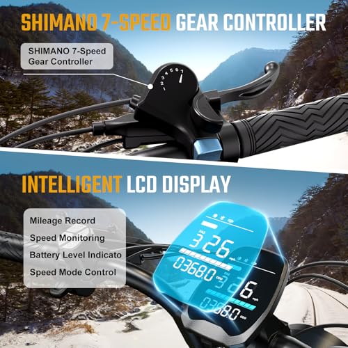 1500W Peak Brushless Motor 28 MPH 60 Miles Fat Tire E Bike with 48V 15Ah Removable Battery 20" Electric Dirt Bike Hydraulic Suspension 7-Speed M846