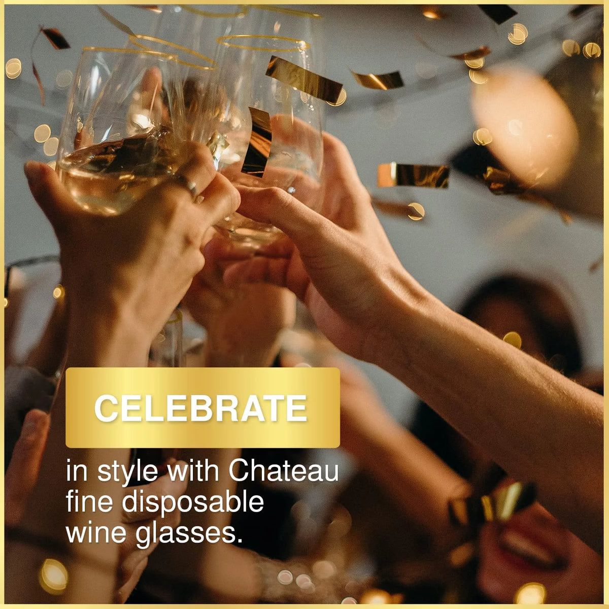 32 Pack Stemless Plastic Wine Glasses 12 oz Gold Rim E278