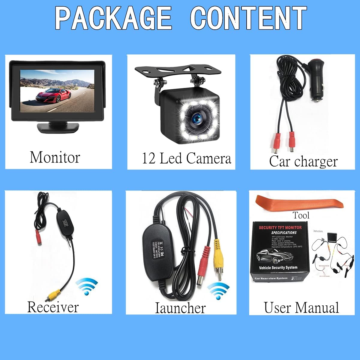 Wireless Backup Camera 4.3 Inch Rear View Camera FHD 1080P Waterproof Reversing Camera J8069