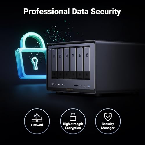 6-Bay Desktop NAS, Intel i5 1235u 10-Core CPU, 8GB DDR5 RAM, 128G SSD, 2 * 10GbE, 2 * M.2 NVMe Slots, 8K HDMI, 2 * TBT4, Network Attached Storage K10316