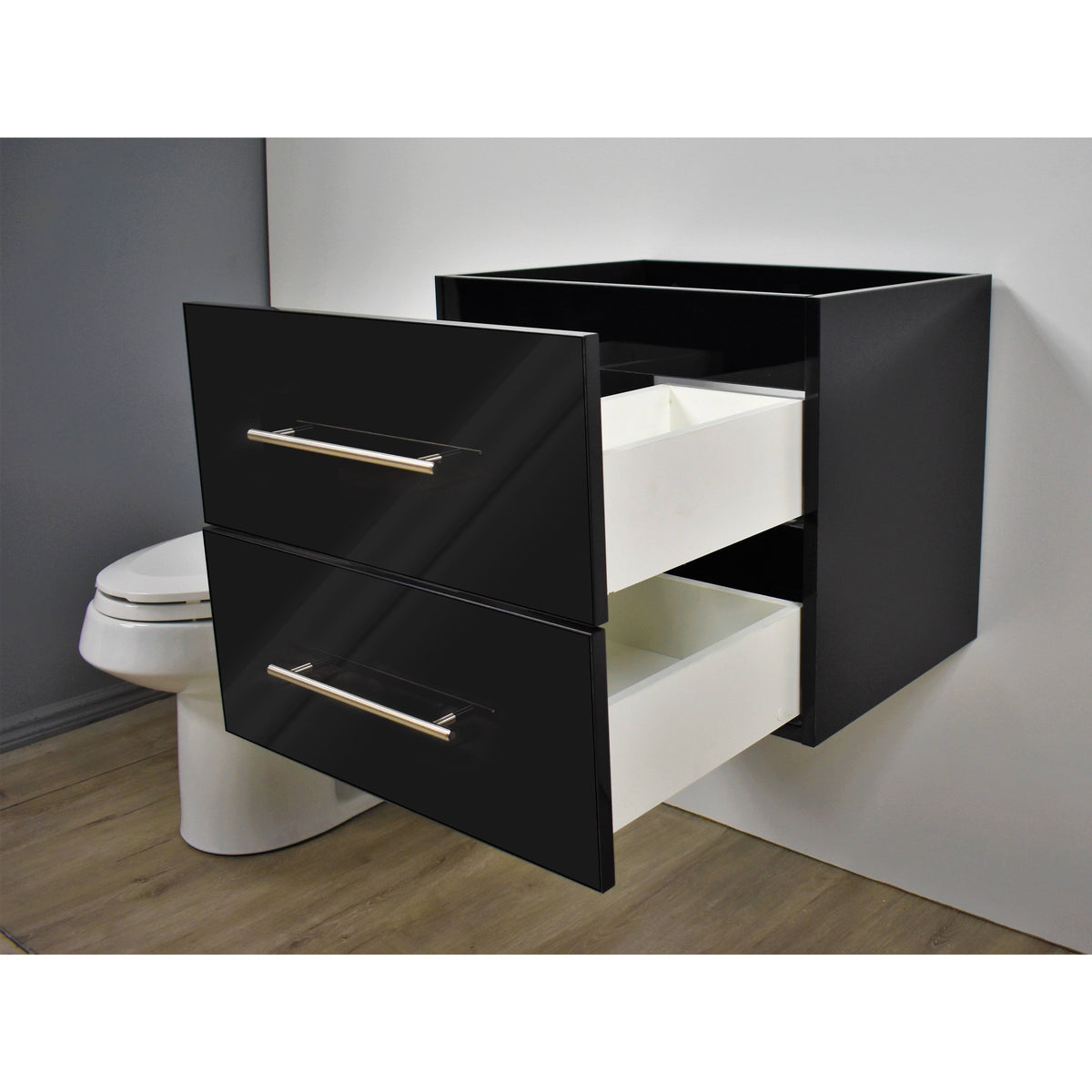Glossy Black Wall-Mounted Floating Bathroom Vanity Cabinet J138
