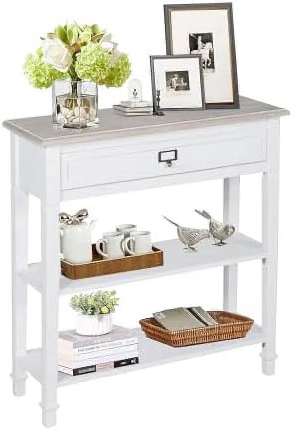 Skinny Console Table with Drawer and Shelves Grey Z704908