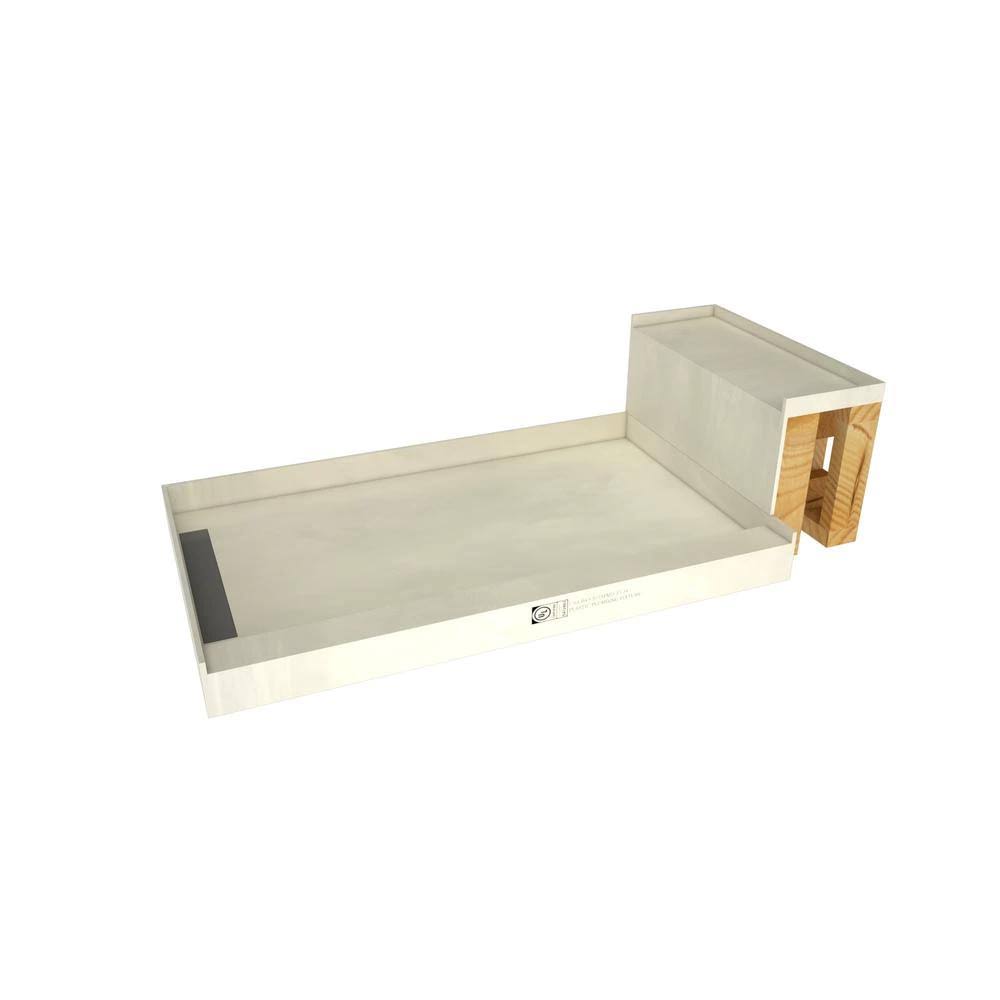42x22 x 48x22 Single Threshold Shower Base with Bench and Drain Grate Y3565