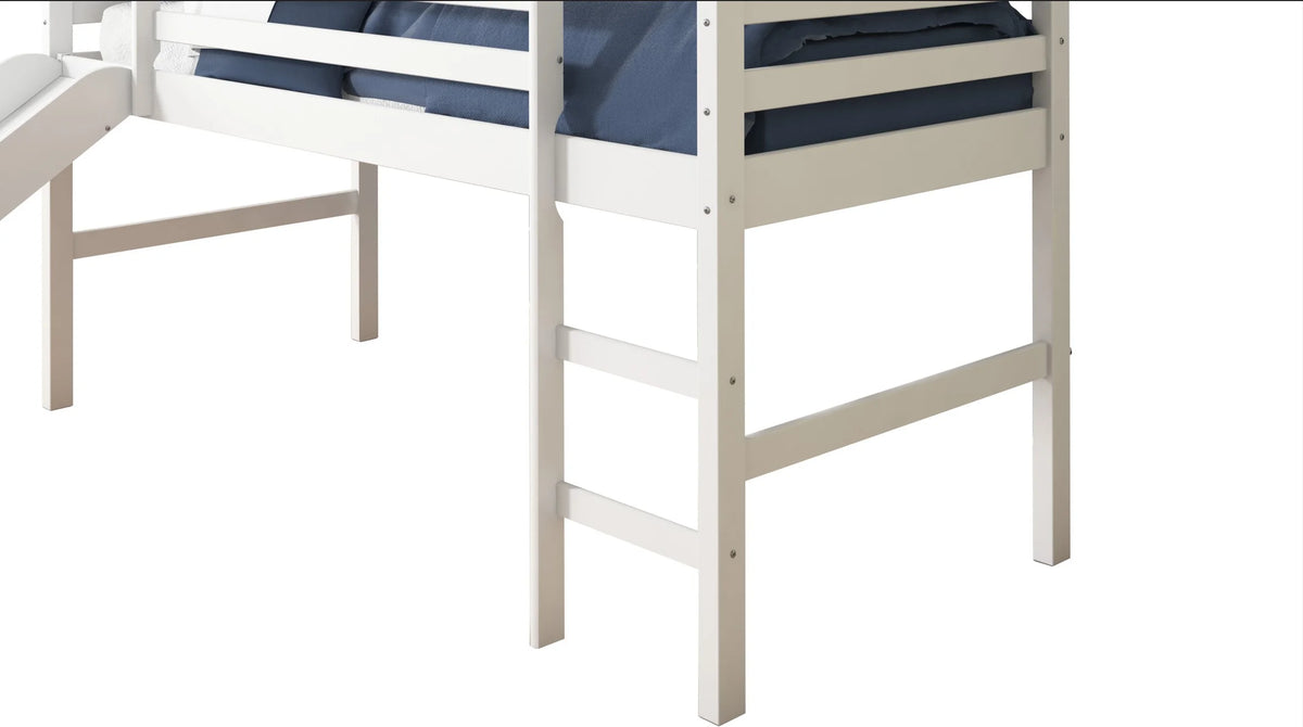 White Twin Loft Tent Bed with Slide O7792