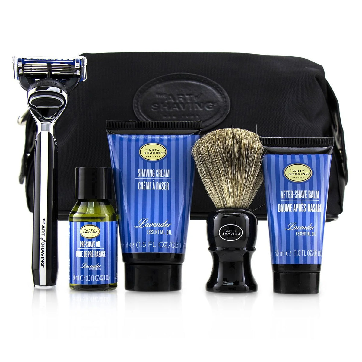Lavender Pre Shave Oil + Shave Crm + A/S Balm + Brush + Razor 5pcs+1Bag I539
